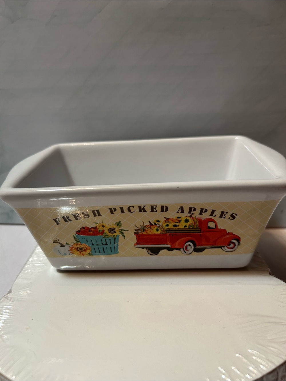 Ceramic / Stoneware Fresh Picked Apples' White  Mini Loaf Pan